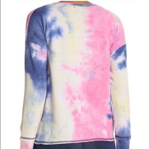 Gibson Crew Neck Long Sleeve Tie Dye Blue Fucsia Top Size XS - Picture 3 of 7